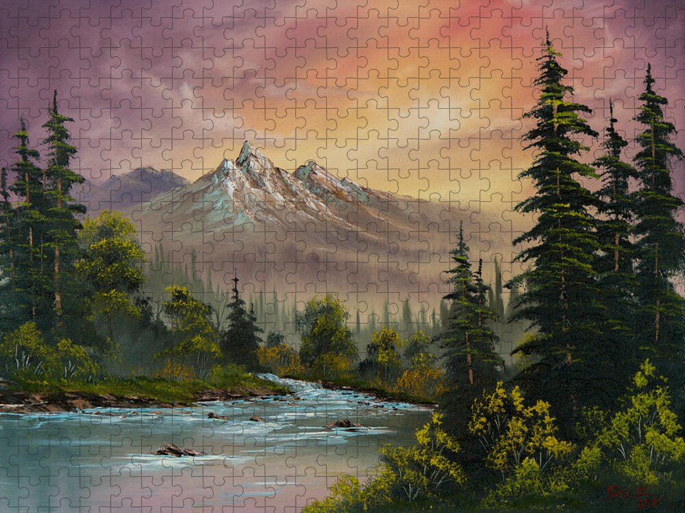 #faatoppicks Jigsaw Puzzle featuring the painting Mountain Sunset by Chris Steele