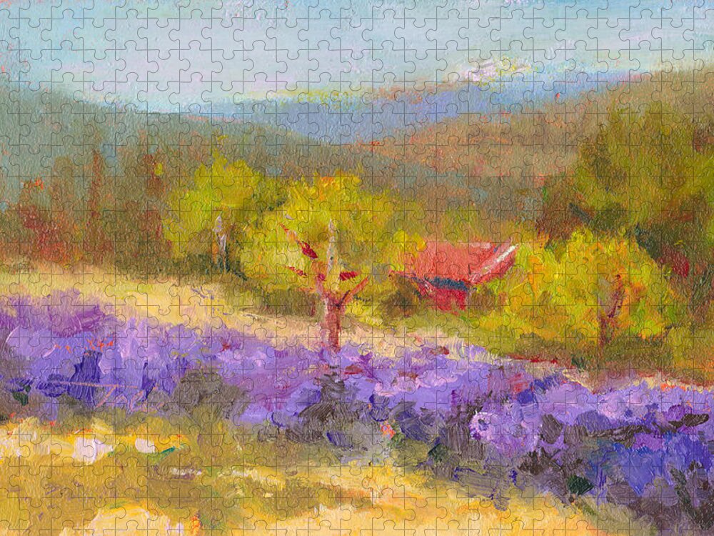 Landscape Jigsaw Puzzle featuring the painting Mountainside Lavender  by Talya Johnson