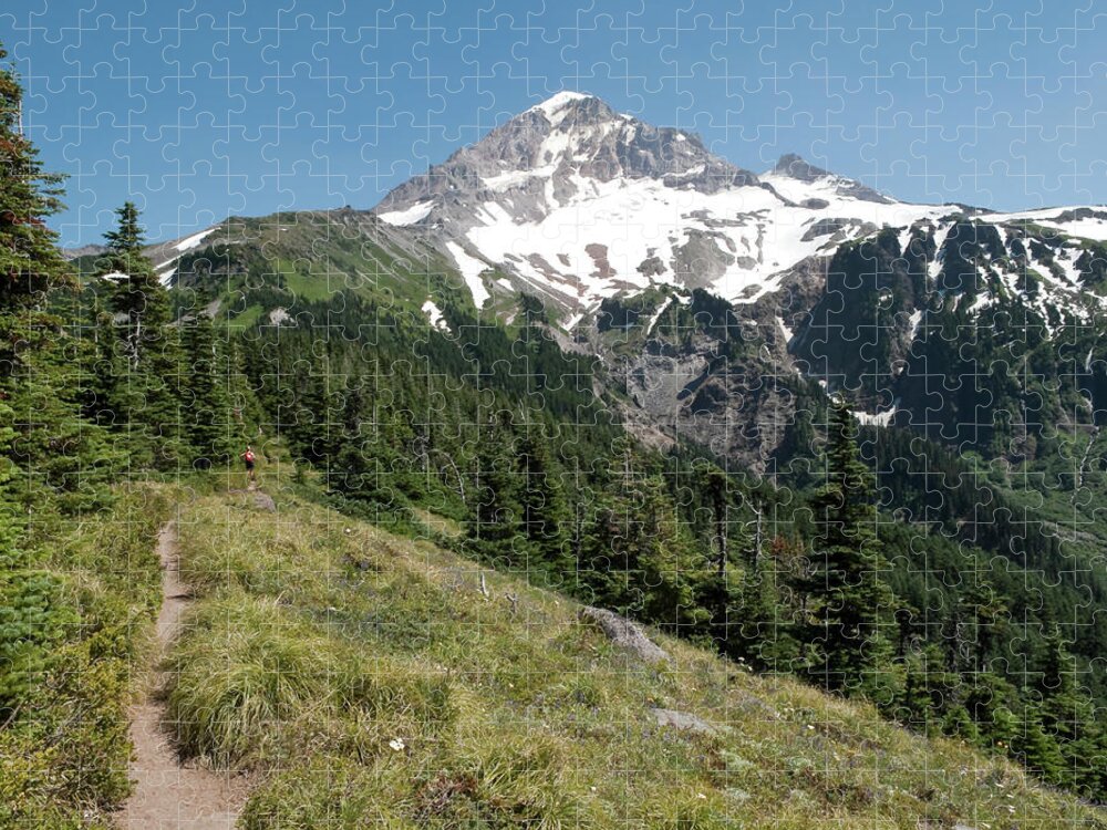 Scenics Jigsaw Puzzle featuring the photograph Mt. Hood And Hiker by Bruceman