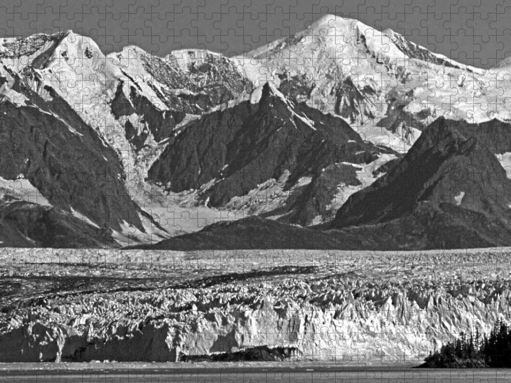 Columbia Glacier Jigsaw Puzzle featuring the photograph T-M1607-EH-BW-Mt. Marcus baker and Columbia Glacier by Ed Cooper Photography