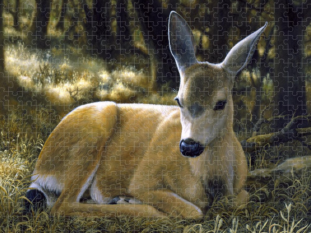 Mule Deer Fawn - A Quiet Place Jigsaw Puzzle by Crista Forest - Pixels