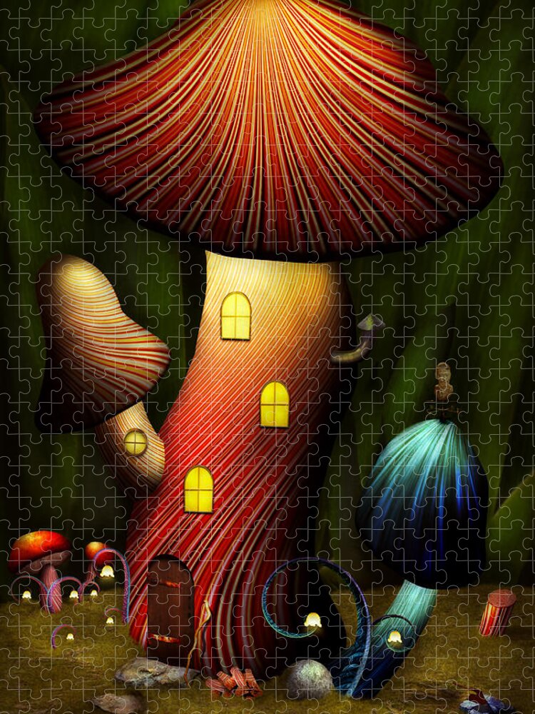 Self Jigsaw Puzzle featuring the digital art Mushroom - Magic Mushroom by Mike Savad
