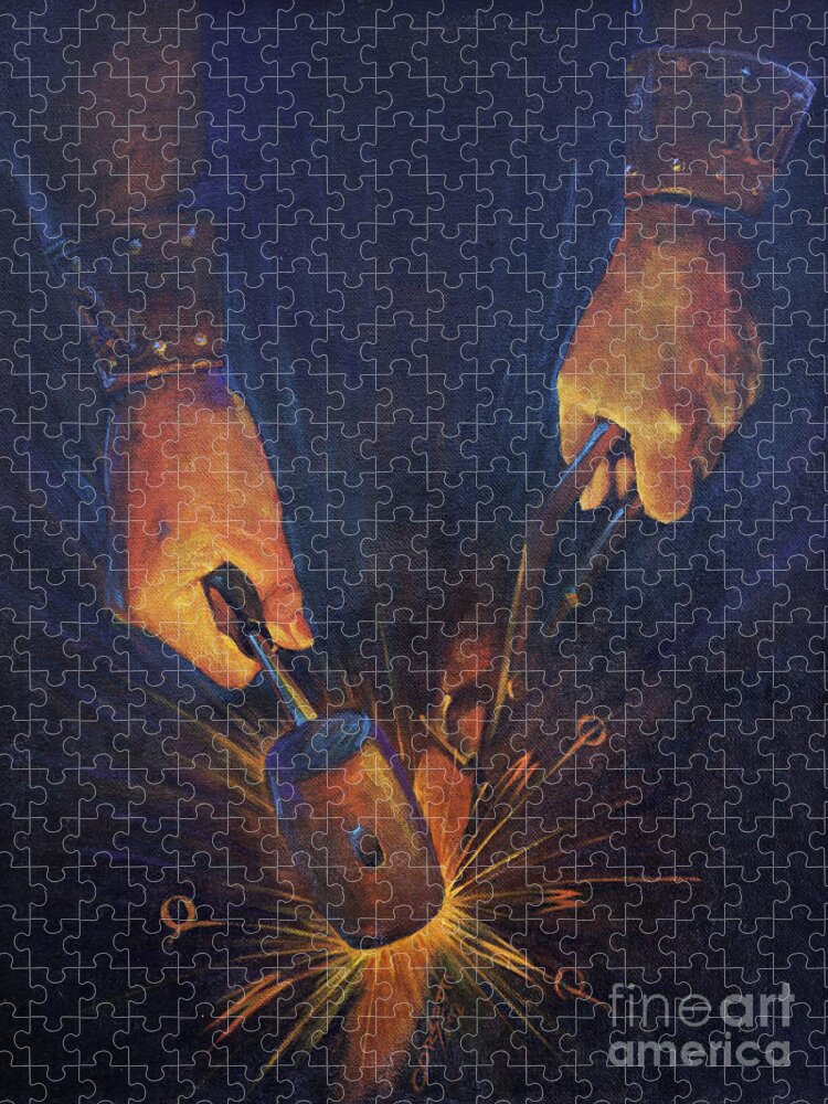 Hard Work Jigsaw Puzzle featuring the painting My Father's Hands by Robert Corsetti
