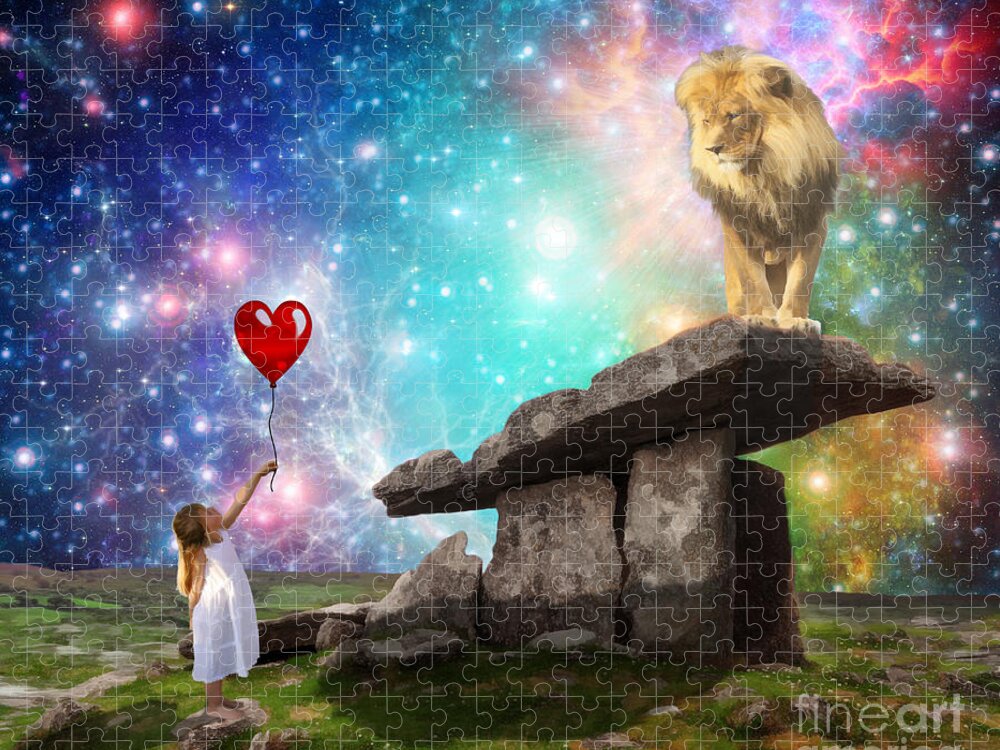 Lion Of Judah Love Of The Father Red Balloon Little Girl Gift Jigsaw Puzzle featuring the digital art My Heart Belongs to you by Dolores Develde