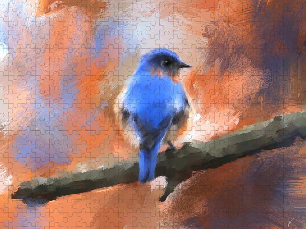 Bird Jigsaw Puzzle featuring the painting My Little Bluebird by Jai Johnson