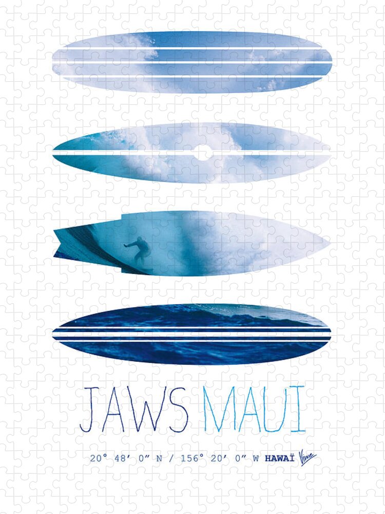 Minimal Jigsaw Puzzle featuring the digital art My Surfspots poster-1-Jaws-Maui by Chungkong Art