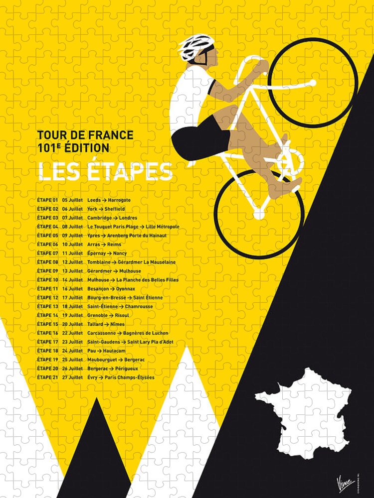 2014 Jigsaw Puzzle featuring the digital art My Tour De France Minimal Poster 2014-etapes by Chungkong Art