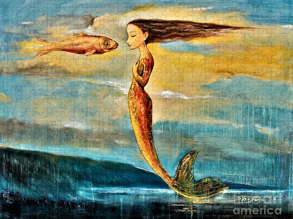 Mermaid Art Jigsaw Puzzle featuring the painting Mystic Mermaid III by Shijun Munns