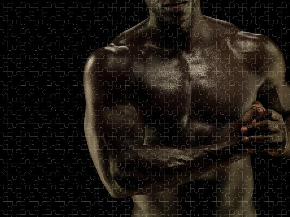 Toughness Jigsaw Puzzle featuring the photograph Naked Athletic Male,detail Muscular by Jonathan Knowles