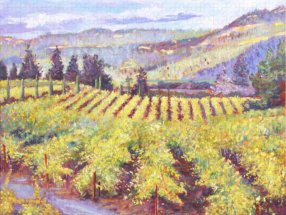 Landscape Jigsaw Puzzle featuring the painting Napa Valley Vineyards by David Lloyd Glover