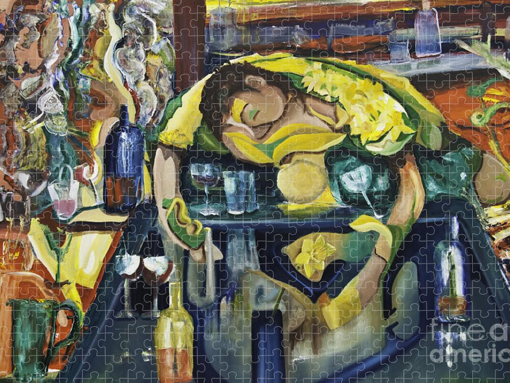 Narcissus Jigsaw Puzzle featuring the painting Narcisisstic Wine Bar Experience - After Caravaggio by James Lavott