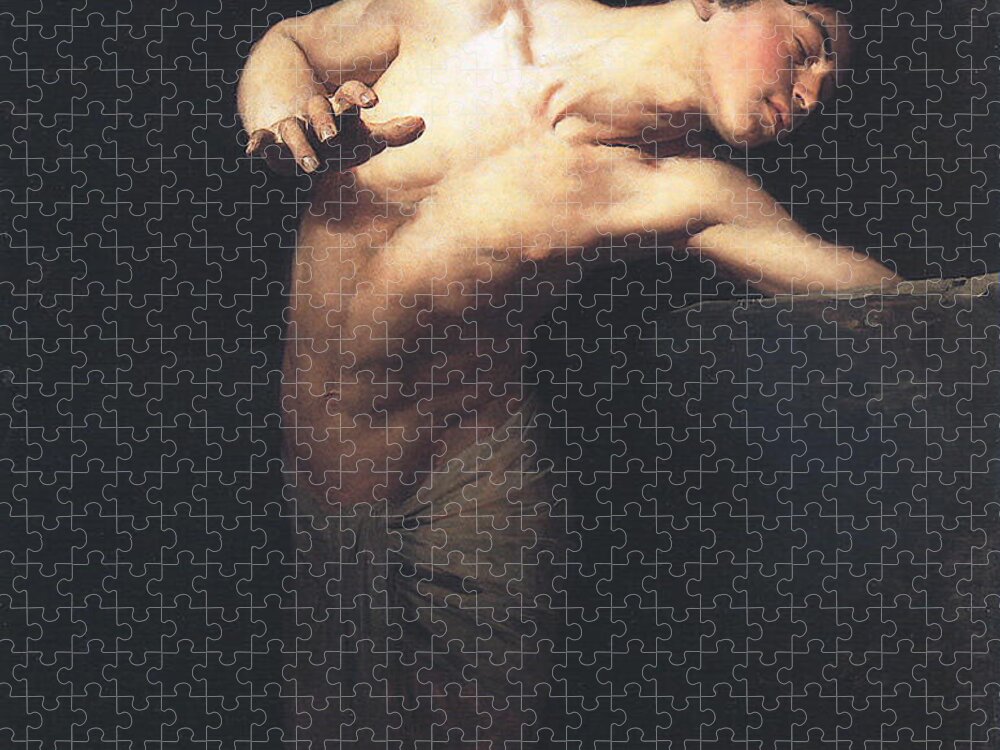 Narcissus Jigsaw Puzzle featuring the painting Narcissus by Gyula Benczur