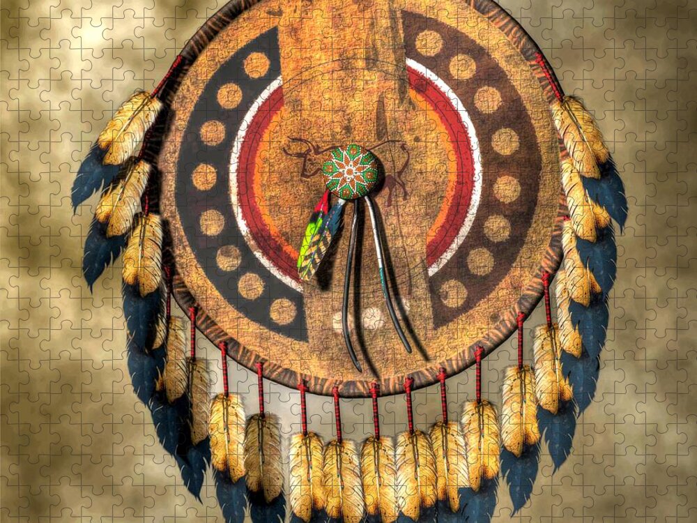 Native American Shield Jigsaw Puzzle featuring the digital art Native American Shield by Daniel Eskridge