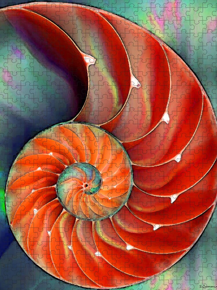 Nautilus Jigsaw Puzzle featuring the painting Nautilus Shell - Nature's Perfection by Sharon Cummings