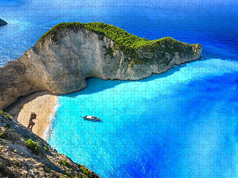Greece Jigsaw Puzzle featuring the photograph Navagio Beach Shipwreck Beach by Rusm