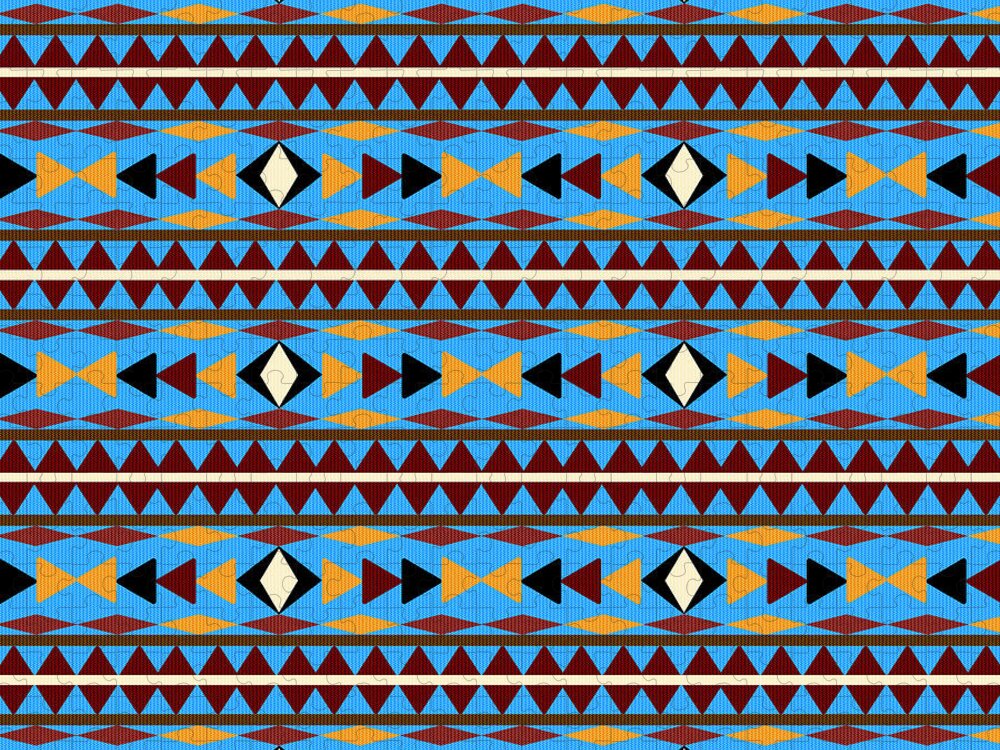 Navajo Jigsaw Puzzle featuring the mixed media Navajo Blue Pattern by Christina Rollo
