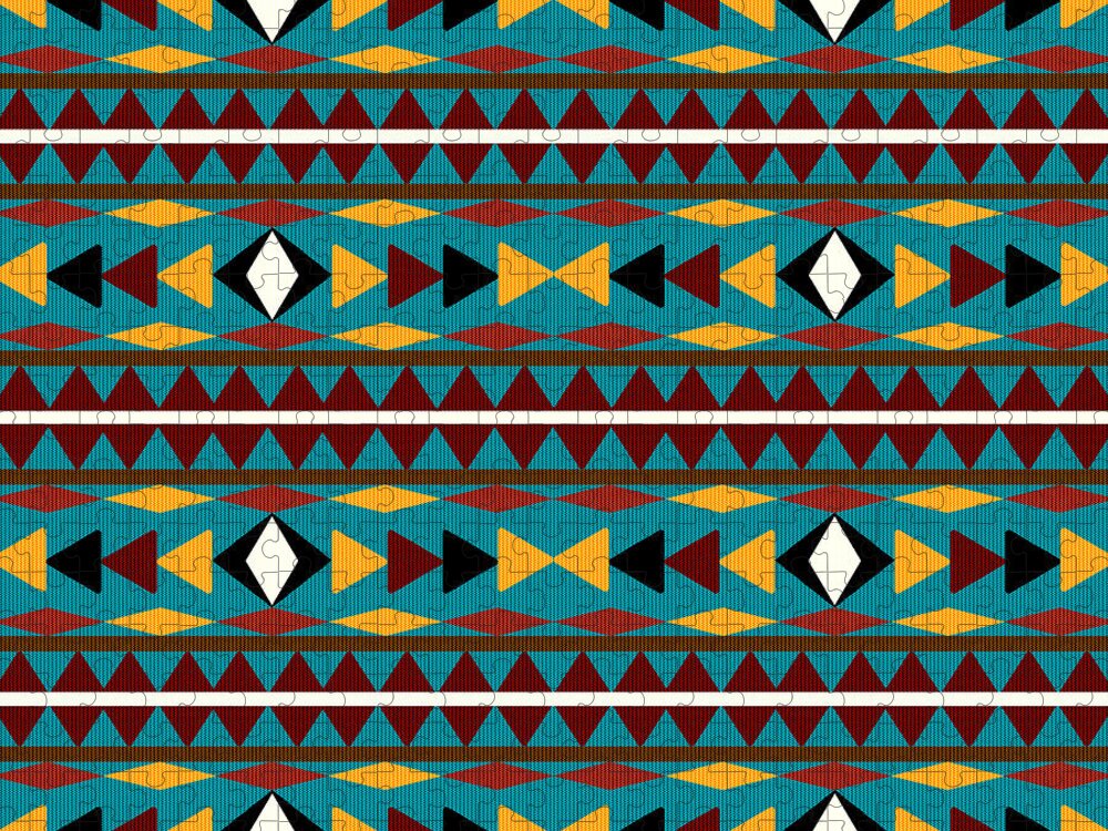 Navajo Jigsaw Puzzle featuring the mixed media Navajo Teal Pattern by Christina Rollo