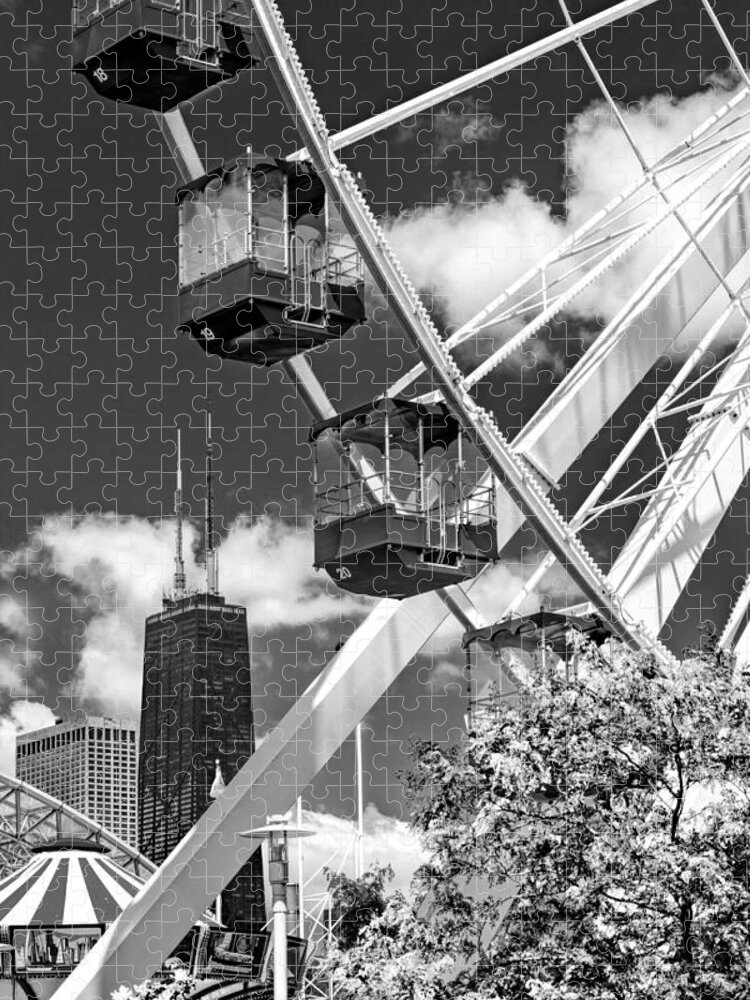 Chicago Jigsaw Puzzle featuring the photograph Navy Pier Ferris Wheel Black and White by Christopher Arndt