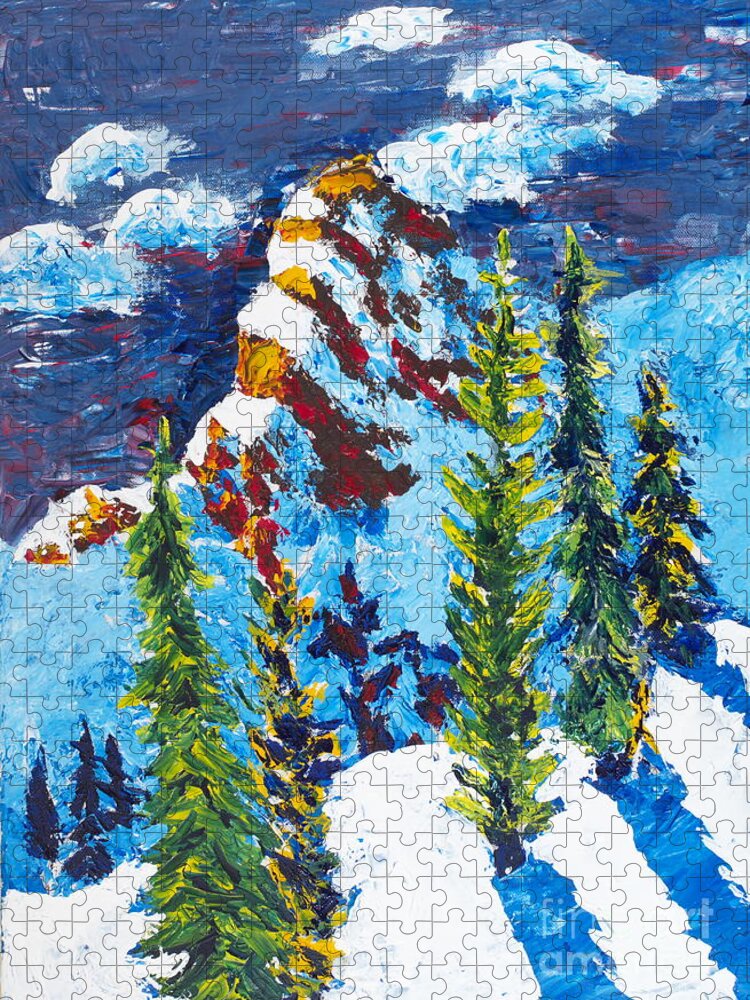Mountains Jigsaw Puzzle featuring the painting Needles at Noon by Walt Brodis