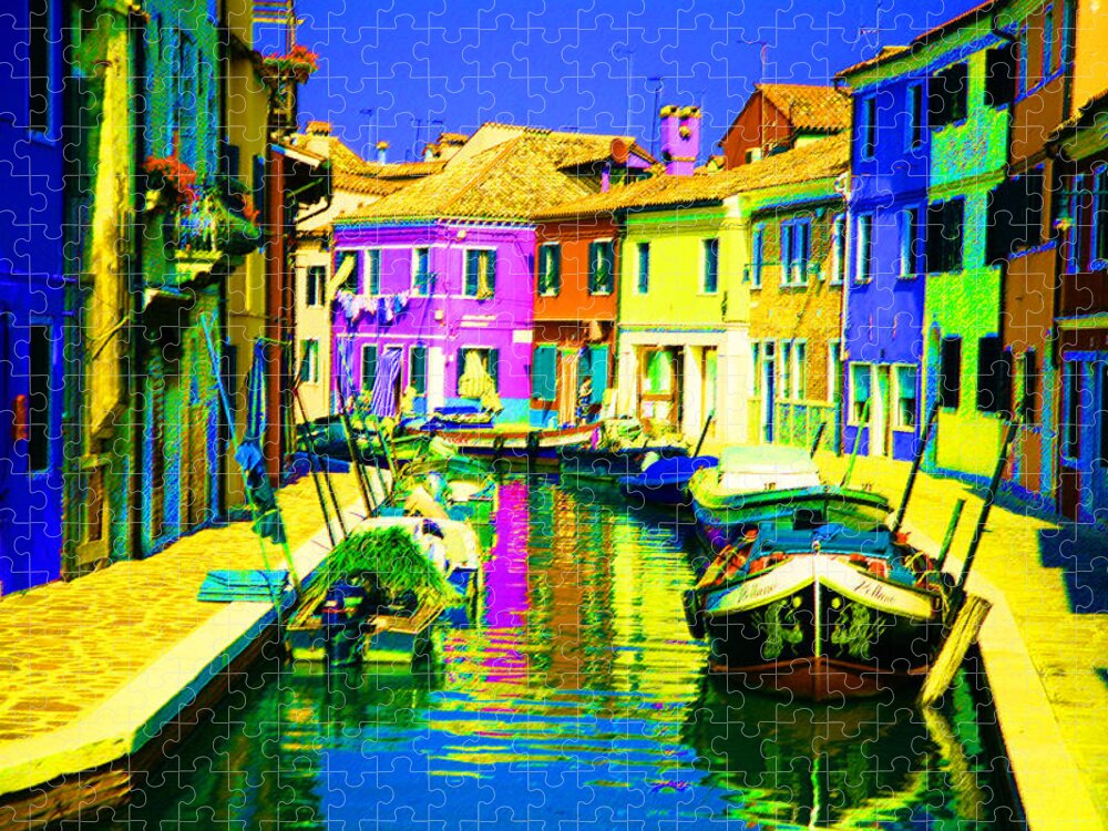 Burano Jigsaw Puzzle featuring the digital art Neptune's Canal by Donna Corless
