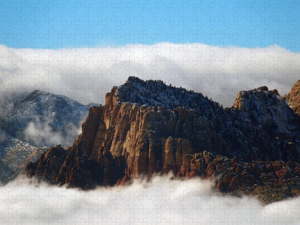 Red Jigsaw Puzzle featuring the photograph Nestled in the Clouds by Alan Socolik