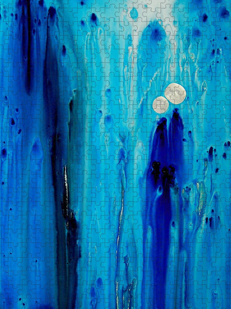 Blue Puzzle featuring the painting Never Alone By Sharon Cummings by Sharon Cummings