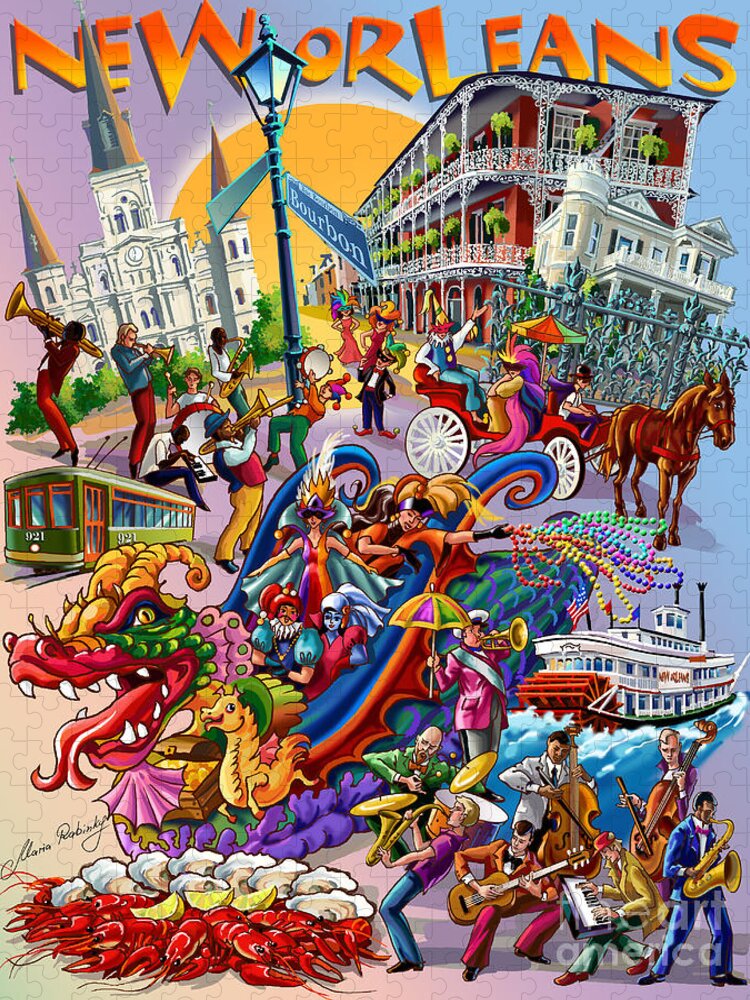 New Orleans Jigsaw Puzzle featuring the digital art New Orleans in color by Maria Rabinky