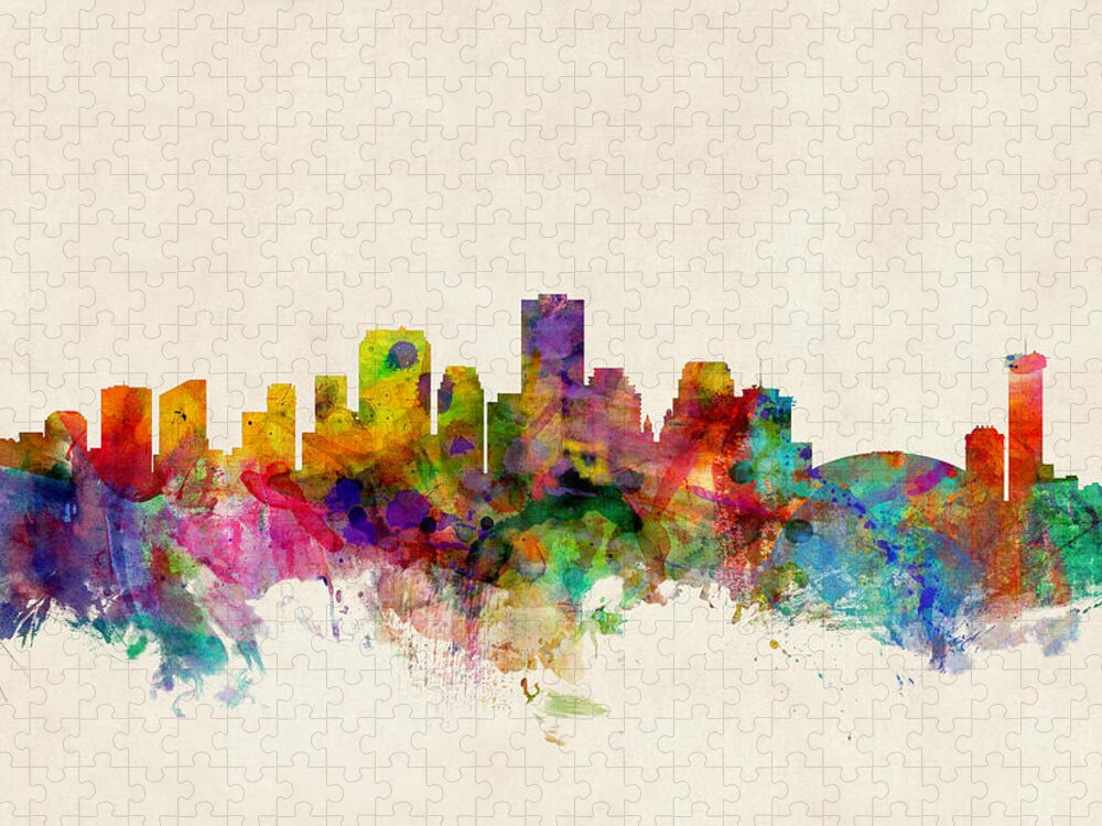 Watercolour Jigsaw Puzzle featuring the digital art New Orleans Louisiana Skyline by Michael Tompsett