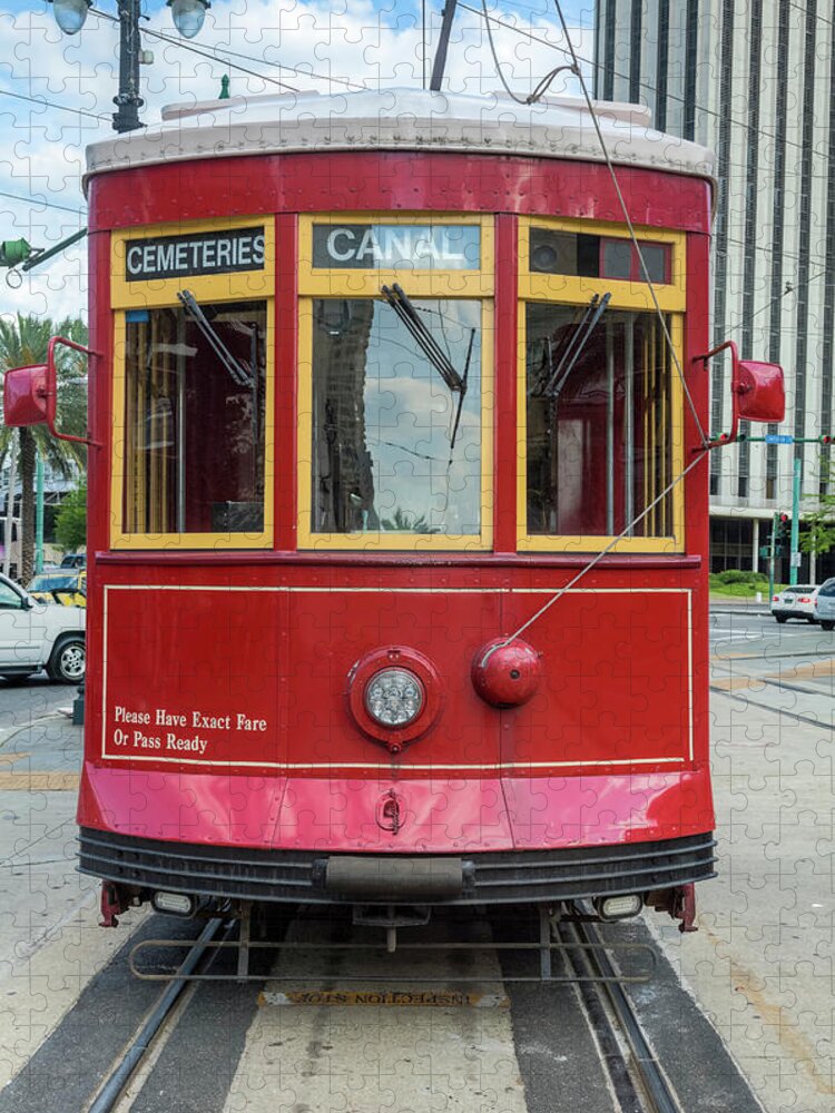 Hinge Jigsaw Puzzle featuring the photograph New Orleans Streetcar Heading Straight by Drnadig
