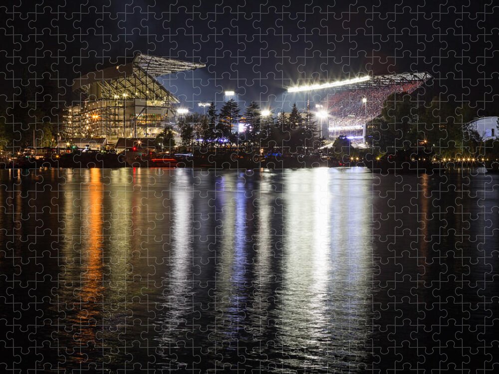 Husky Stadium Jigsaw Puzzle featuring the photograph New Husky Stadium Reflection by Max Waugh