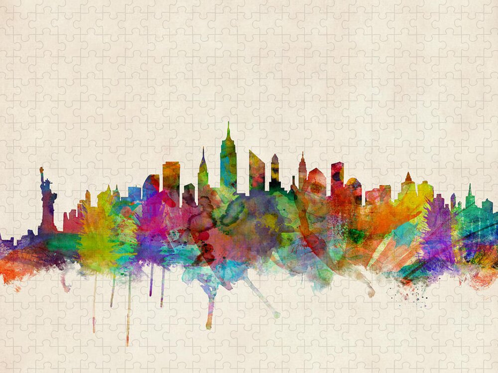 New York Puzzle featuring the digital art New York City Skyline by Michael Tompsett