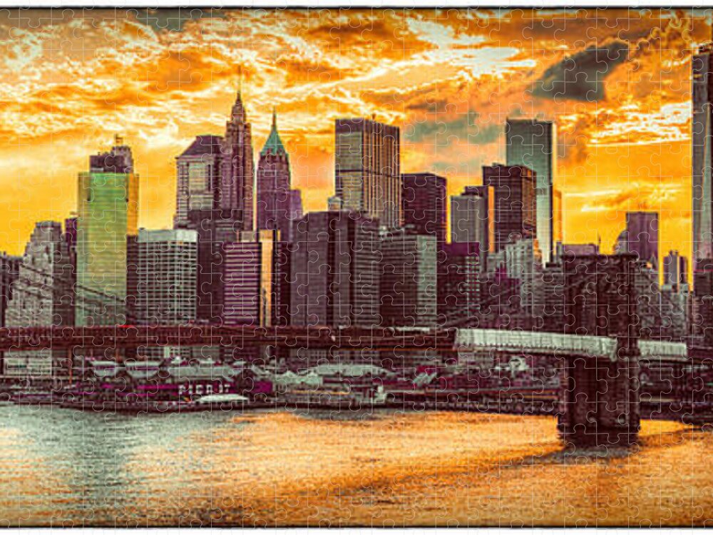 Brooklyn Bridge Jigsaw Puzzle featuring the photograph New York City Summer Panorama by Chris Lord