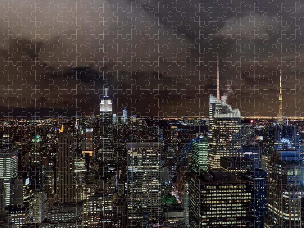 New York Skyline Jigsaw Puzzle featuring the photograph New York skyline at night by Gary Eason