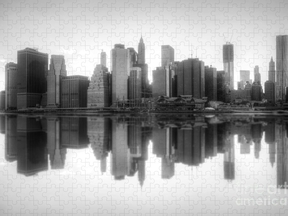 Yhun Suarez Jigsaw Puzzle featuring the photograph New York Skyline Sunset BW by Yhun Suarez