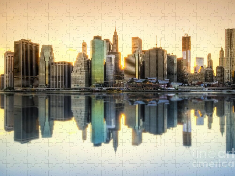 Yhun Suarez Jigsaw Puzzle featuring the photograph New York Skyline Sunset by Yhun Suarez