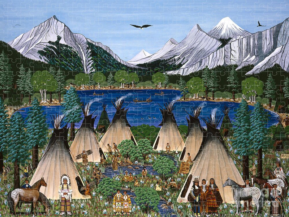 Native American Jigsaw Puzzle featuring the painting Nez Perce Wallowa Lake by Jennifer Lake