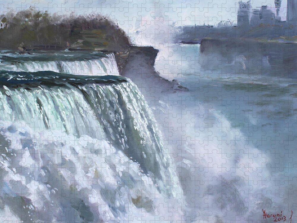 Niagara Falls Jigsaw Puzzle featuring the painting Niagara American Falls by Ylli Haruni