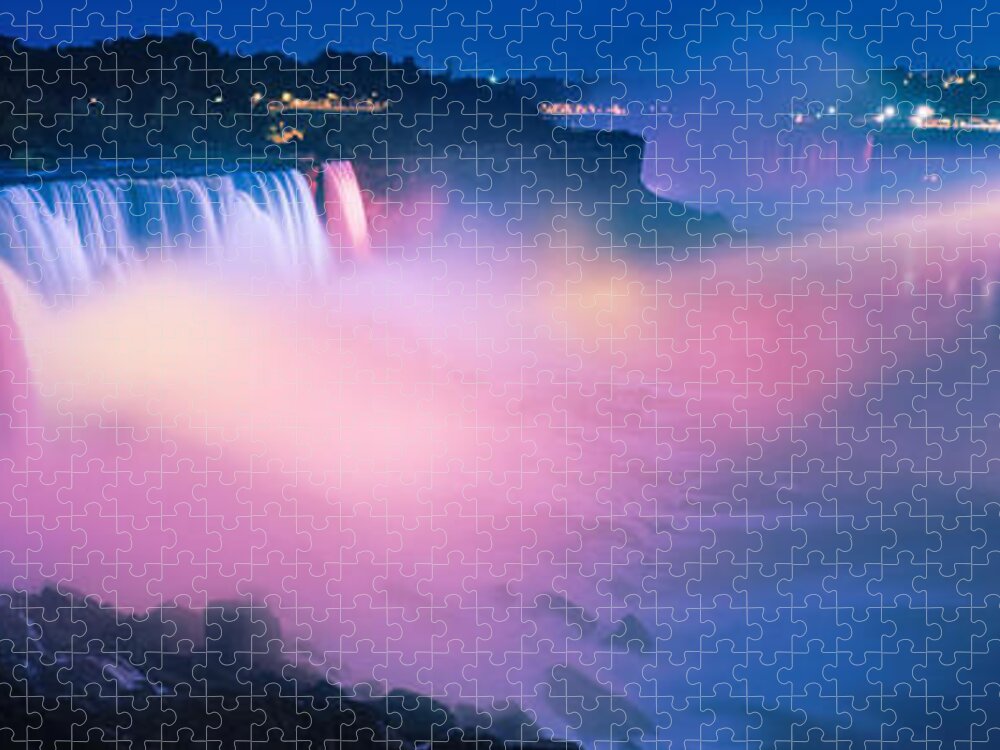 Photography Jigsaw Puzzle featuring the photograph Niagara Falls At Night, Niagara River by Panoramic Images