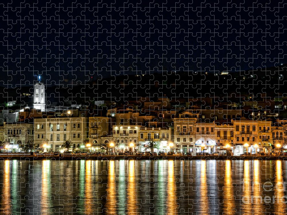Syros Jigsaw Puzzle featuring the photograph Night Exposure Of Syros by Bill Bachmann