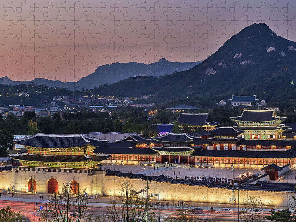 Arch Jigsaw Puzzle featuring the photograph Nightscape Of Gyeongbokgung Palace by Sungjin Kim