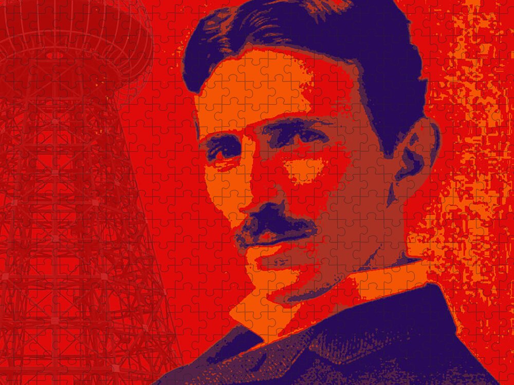 Pop Art Jigsaw Puzzle featuring the digital art Nikola Tesla #1 by Jean luc Comperat