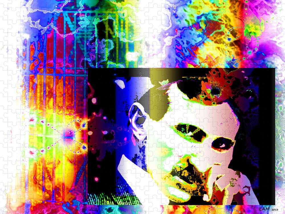 Nikola Tesla Jigsaw Puzzle featuring the digital art Nikola Tesla by Elizabeth McTaggart