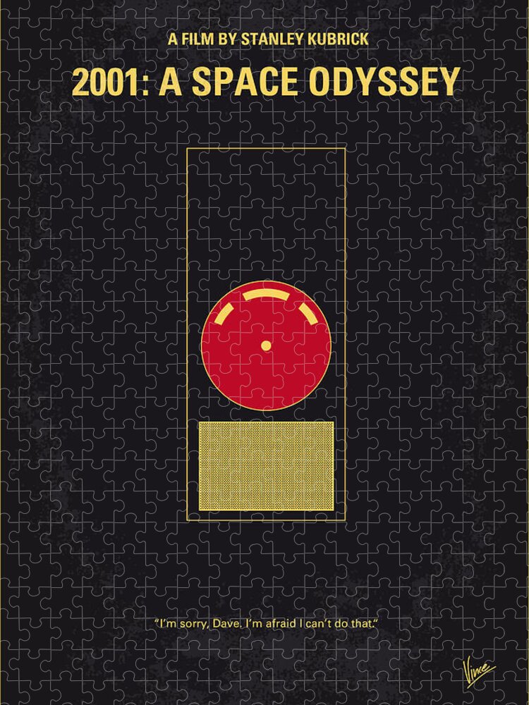 2001: A Space Odyssey Puzzle featuring the digital art No003 My 2001 A space odyssey 2000 minimal movie poster by Chungkong Art