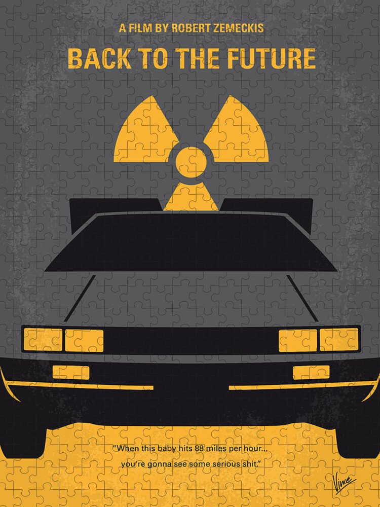 Back To The Future Time Traveling Marty Mcfly Delorean Emmett Brown 80s Dmc Michael Fox Outatime Part 1 2 3 I Ii Iii  Minimal Minimalism Minimalist Movie Poster Film Artwork Cinema Alternative Symbol Graphic Design Idea Chungkong Chung Kong Simple Cult Fan Art Print Retro Icon Style Sale Gift Room Wall Hollywood Classic Comedy Original Time Best Quote Inspiration Jigsaw Puzzle featuring the digital art No183 My Back to the Future minimal movie poster by Chungkong Art
