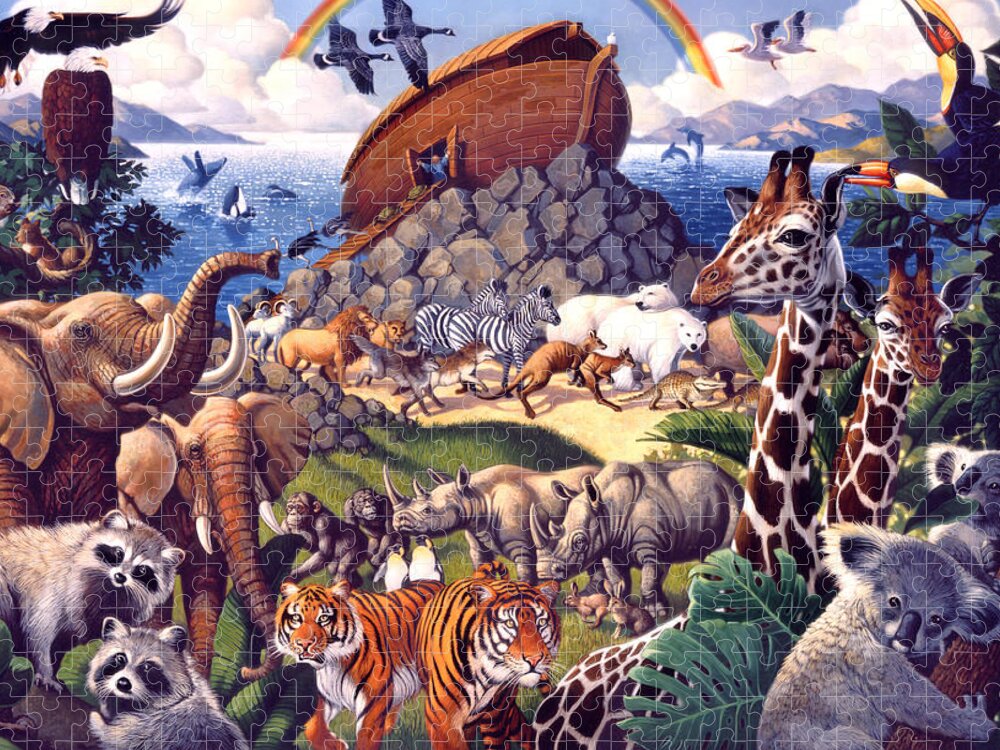 Biblical Puzzle featuring the painting Noah's Ark by Mia Tavonatti