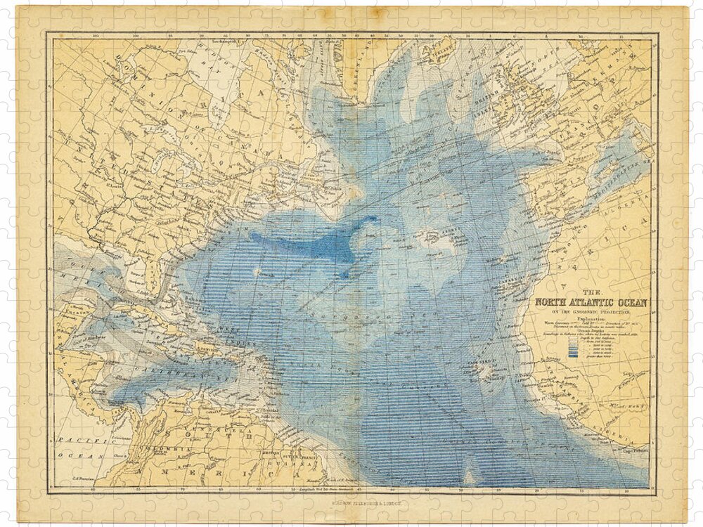 Tide Jigsaw Puzzle featuring the digital art North Atlantic Ocean Map 1882 by Thepalmer