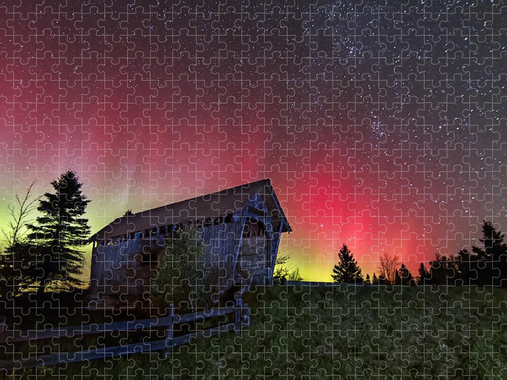 Aurora Borealis Jigsaw Puzzle featuring the photograph Northern Lights - Painted Sky by John Vose
