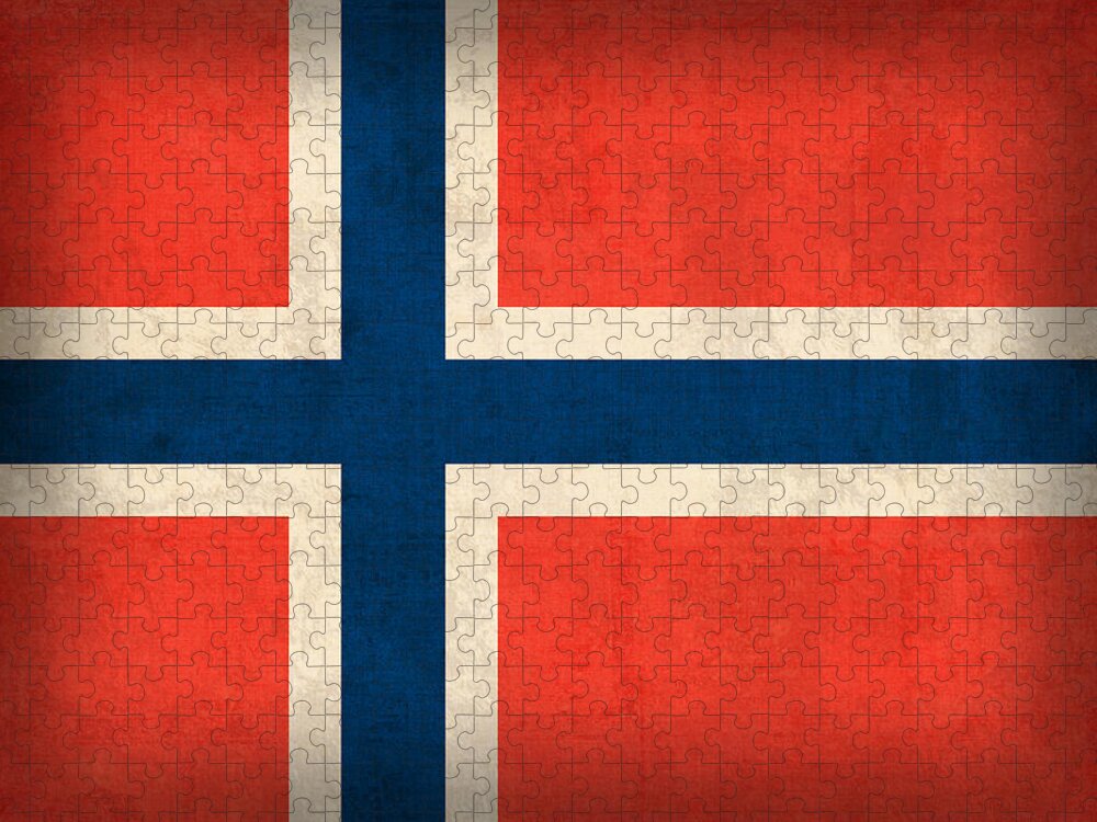 Norway Flag Distressed Vintage Finish Norwegian Oslo Scandinavian Europe Country Nation Jigsaw Puzzle featuring the mixed media Norway Flag Distressed Vintage Finish by Design Turnpike