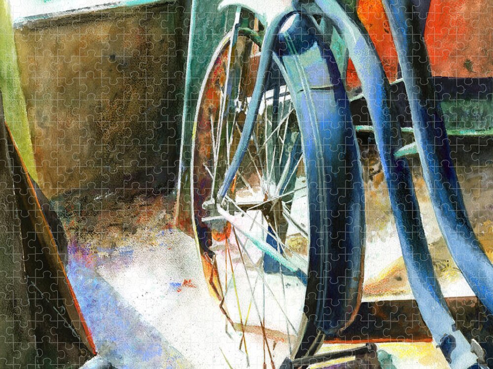 Bicycle Jigsaw Puzzle featuring the painting Not Forgotten by Andrew King