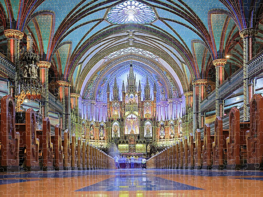 Gothic Style Jigsaw Puzzle featuring the photograph Notre Dame Basilica - Montreal by S. Greg Panosian